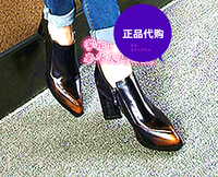 韓國2017女鞋真皮擦色踝靴英倫尖頭高跟深口粗跟單靴裸靴