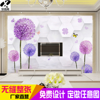 定做无缝壁画客厅卧室床头电视背景墙纸影视墙布3d紫色蒲公英花朵