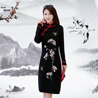 新款秋冬装长袖针织复古中国风旗袍连衣裙女士改良修身显瘦旗袍裙