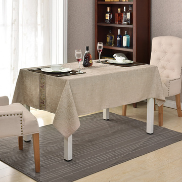 新款美式桌布纯色加厚棉麻西餐台布茶几布圆桌布雪尼尔镶边可定制
