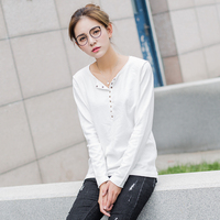 韩版2016早秋新款纯色圆领套头毛衣修身针织衫女打底上衣单排扣