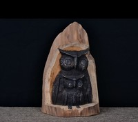 纯手工木质猫头鹰摆件 实木家居装饰摆设 泰国进口木雕工艺品壁饰
