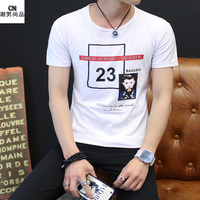 2016夏季短袖t恤男士韩版修身圆领纯棉印花个性青年半截袖潮男装