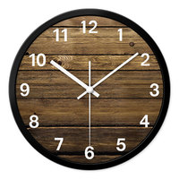 复古挂钟客厅个性创意圆形静音时钟仿木纹简约挂表美式钟表欧式钟
