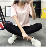 2016夏季新款女装韩版宽松大码花纹纯色短袖t恤打底衫上衣 女