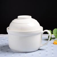 纯白色创意陶瓷碗泡面杯日式带盖大号汤面碗食堂家用餐具套装定制