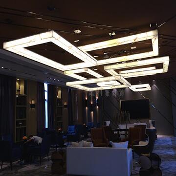 现代仿云石大型几何艺术吊灯酒店宾馆大堂餐饮售楼处工程定制灯具