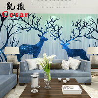 无缝壁画 定制电视背景墙客厅卧室壁纸墙纸墙布 现代简约蓝色麋鹿
