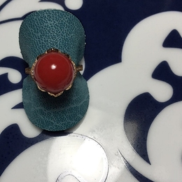 精品高完美：日本赤血宝石珠镶18K金钻石14号戒指
