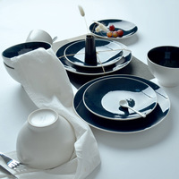 欧式精致简约风格白色深蓝色冰裂纹系列西式四人餐具碗盘杯十六头