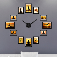 瑜伽馆会所舞蹈室背景壁画装饰画养生塑形挂画时钟组合相框墙画