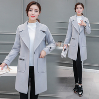 2016秋冬新款韩版气质修身显瘦中长款大衣长袖含羊毛呢外套女学生