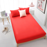 纯棉床笠单件全棉纯色简约双人1.8m床红色席梦思保护套床垫罩防滑