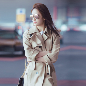 2016春秋季B家双排扣中长款修身显瘦经典韩版英伦风衣外套纯色女