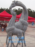 石雕长颈鹿庭院装饰摆件曲阳雕刻天然石材园林动物雕塑