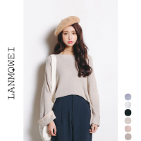 韩国秋冬新款纯色蝙蝠袖圆领套头针织衫款式显瘦打底衫女上衣毛衣
