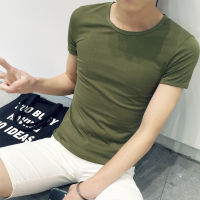夏季男士短袖t恤韩版夏天修身休闲打底衫男圆领纯色体恤男装衣服