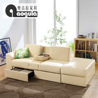 奥古拉 日式简约小户型多功能皮艺沙发床 可折叠沙发床组合带收纳