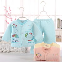 婴儿保暖内衣0-3-6-个月纯棉 新生儿衣服秋冬季男女宝宝开裆套装