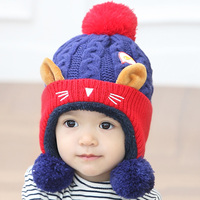毛线帽针织帽护耳帽小猫吃鱼加厚加绒儿童帽子男童女童可爱秋冬