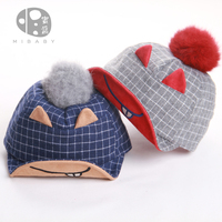 韩国儿童帽子秋冬可爱带毛球猫耳朵棒球帽男女宝宝鸭舌帽马术帽潮